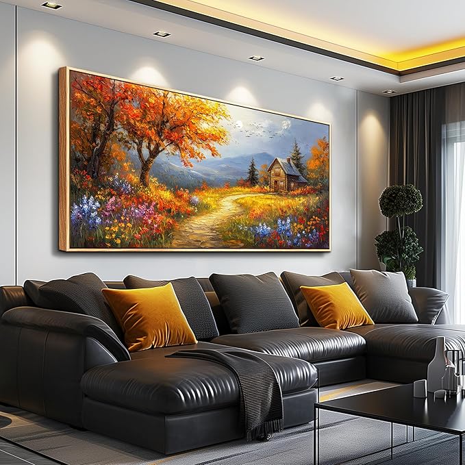 FUHAIHUA Wood Framed Canvas Wall Art For Living Room Large Wall Decor For Office Bedroom Decoration Reddish Orange Tree Picture Farmhouse Painting Artwork Room Wall Mural Aesthetic Home Decor 30x60