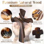 DAICAT - Hand-carved Cross,Wooden Cross for Wall Decor 9.8 In Rustic Crucifix Gift for Mom Wall Crosses Unique Gifts for Teen, Boy or Baptism (No 1)