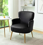 Trendy Velvet Accent Chair with Gold Metal Legs, Upholstered Armchair for Small to Mid-Size Spaces, Modern Living Room, Bedroom, Vanity Desk and Entryway, Black