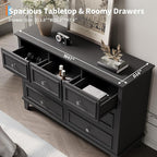 GarveeHome Black Dresser for Bedroom, 7 Drawer Dresser, Wooden Chest of Drawers with Deep Drawers, 47 in Long Dressers TV Stand, Modern Dressers Organizer with Vintage Handle for Living Room, Hallway