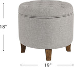 Homepop Home Decor | Upholstered Round Tufted Foot Rest Ottoman | Ottoman with Storage for Living Room & Bedroom | Decorative Home Furniture, Gray Fabric