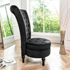 Royal High-Back Velvet Accent Chair for Vanity with Storage and Luxurious Upholstery, Retro Design and Versatile Usage for Living Room, Bedroom, Lounge and Office, Black