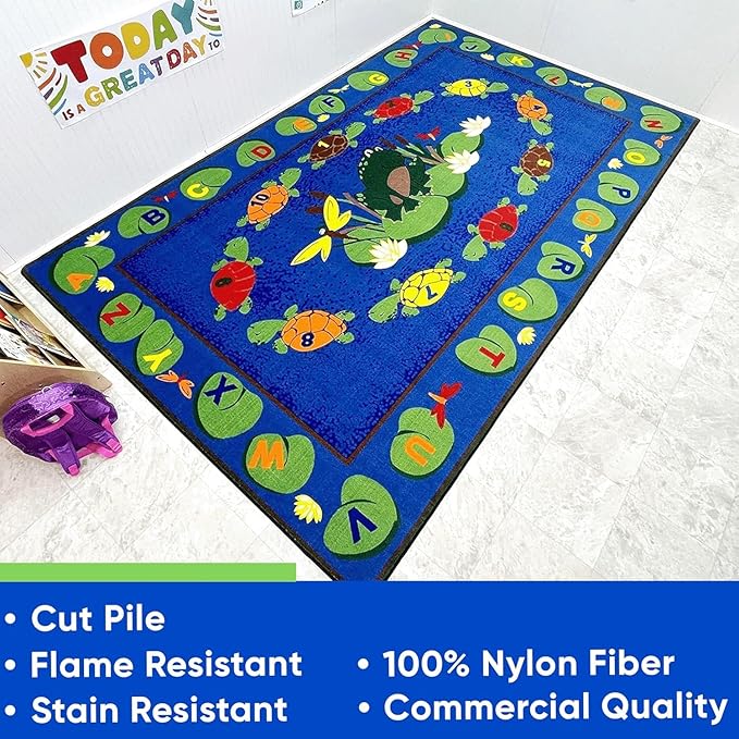 KIDCARPET.COM Turtle Circle Time Rectangle Classroom Rug | Bordered Area Rug for Preschool Daycare Learning, 7'6" x 12'