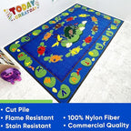 KIDCARPET.COM Turtle Circle Time Rectangle Classroom Rug | Bordered Area Rug for Preschool Daycare Learning, 6' x 8'6"
