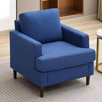 Mid-Century Accent Chair,Modern Linen Fabric Armchair for Living Room,Comfy Upholstered Reading Accent Chairs for Bedroom,Single Sofa Chair with Wood Legs (Blue, 1 Pack)