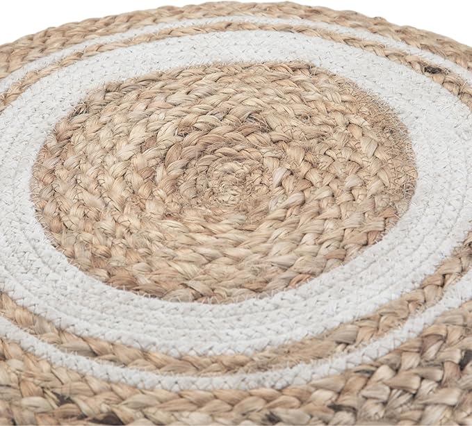SIMPLIHOME Serena Round Braided Pouf - 18 inch Wide Upholstered Jute and Cotton Ottoman in Natural, Boho-Style Footstool or Extra Seating for Living Room with Polystyrene Bead Filling, Assembled
