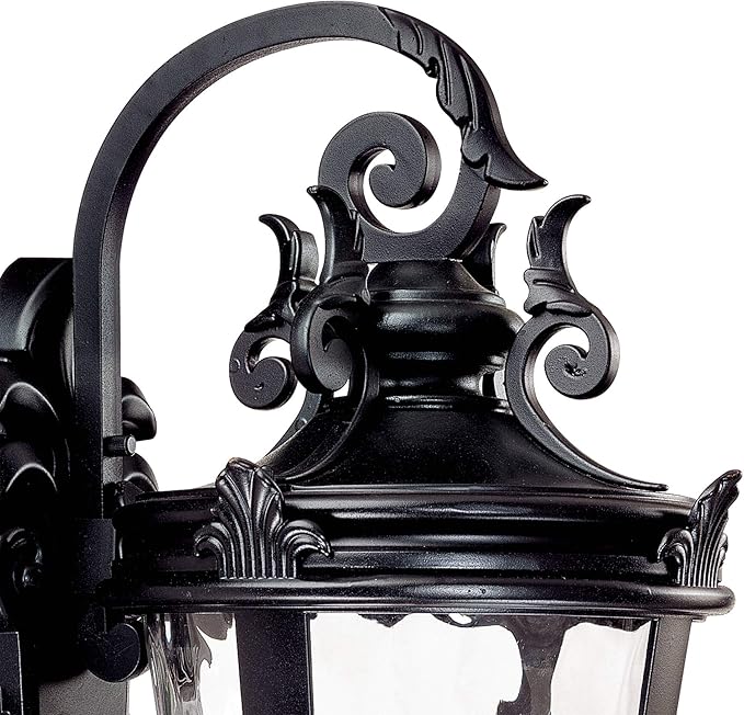 John Timberland Casa Marseille European Outdoor Wall Light Fixture Textured Black Scroll Arm 31" Clear Hammered Glass for Exterior House Porch Patio Outside Deck Garage Yard Front Door Home