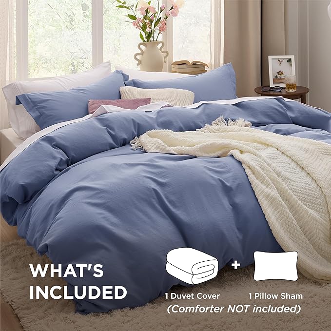 Bedsure Slate Blue Duvet Cover Twin/Twin XL Size - 2 Pieces Prewashed Polyester Extra Soft Bedding Set, Includes 1 Twin Duvet Cover 68''x90'' with Zipper Closure & 1 Pillow Sham, No Comforter