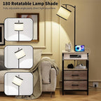 End Table with Floor Lamp, Nightstand with Charging Station, Floor Lamp Table with 3-Color Temperature Bulb, Bedside Table Night Stand with 2 Drawers for Bedroom, Living Room, Greige