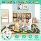 Kids Rug, Race Track Baby Play Mats, Realistic 3D Cascading Surround Route,5x7 Ft Kids Rug for Playroom, Great for Playing with Cars and Toys, Non-Slip Car Carpet