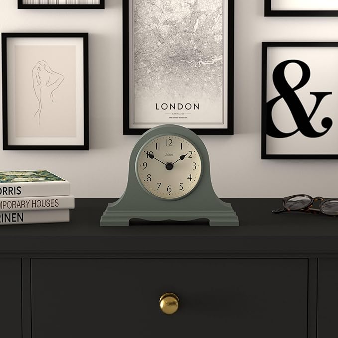 JONES CLOCKS® Speakeasy Mantel Clock | Classic Napoleon’s hat Design | Green | Contemporary Classic Style for Desk, Table, Shelf or Bedside