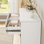 White 6 Drawer Dresser for Bedroom, 15.3" D x 47.2" W x 32.3" H in Simply Modern Chest of Drawers, Wood Storage Double Dresser with Deep Drawers for Living Room, Hallway Entryway, White