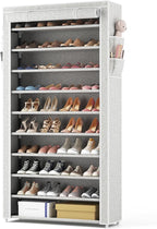 ROJASOP 10 Tier Shoe Rack with Covers Large Capacity Stackable Tall Shoe Shelf Storage for 50-55 Pairs Shoe and Boot, Sturdy Free Standing Shoe Rack Organizer for Closet, Entryway, Bedroom, Printing