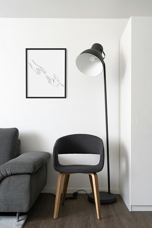 Minimalist Reaching Hands Wall Art Continuous Line Drawing Connection Symbol 11x14 Inch Oak Wood Black Framed Aesthetic Modern Decor Print for Bedroom Living Room