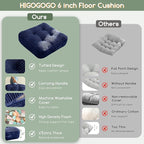 6" Washable Floor Pillow Cushion for Adults, Meditation Cushion Pillow, Large Square Floor Sitting, Removable Tufted Corduroy Cover, for Tatami Living Room or Yoga, 22x22 Inch, 2Pack, Machine Washable