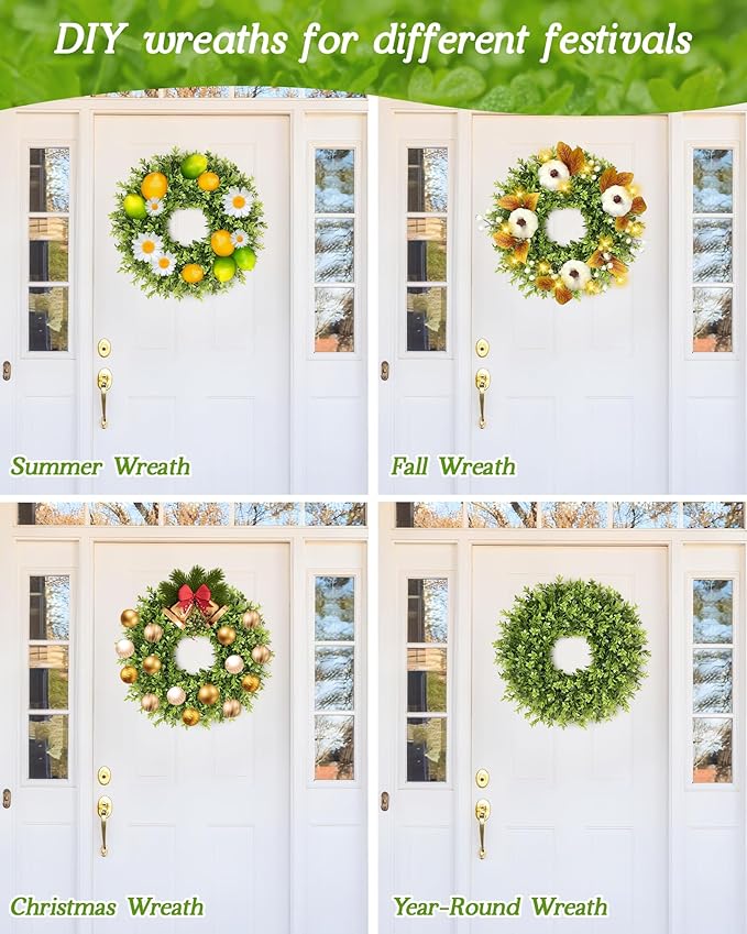 Vlorart 20 Inch Boxwood Wreaths for Front Door，Artificial Spring Wreath for Wall Farmhouse Wedding Front Porch Green Wreaths Year Round Indoor Outdoor for Summer Christmas Wreath Home Decorations