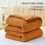 BEDELITE Fleece Queen Comforter Set -Super Soft & Warm Fluffy Rust Orange Bedding, Luxury Fuzzy Heavy Bed Set for Winter with 2 Pillow Cases