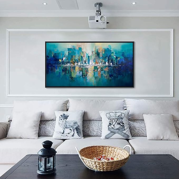 Large Wall Art for Living Room - Abstract Wall Decor Framed Picture Artwork for Wall Decorative Paintings Teal and White Modern Office Bedroom Art