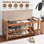 39.4in Shoe Bench with Coat Rack, 3-Tier Bamboo Entryway Bench Hall Tree Shoe Rack Holds Up to 330lb for Bedroom Hallyway