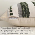 Boho Pillow Covers 18x18 Set of 2 for Couch-Modern Farmhouse Sofa Green Decorative Throw Pillow Covers Textured Chenille Cushion Covers Outdoor Netural Bohemian Bed Pillow Cases Square