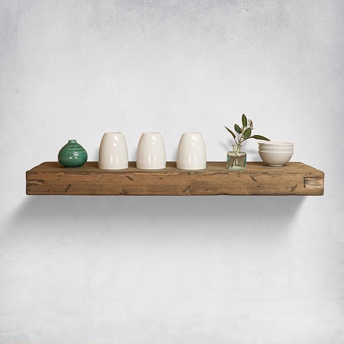 Urbandi Rustic Distressed Floating Shelves, Set of 2, Handmade Out of Pine Wood, 3 Inch Thick, Made in USA (Aged Barrel, 48Lx3Hx6D)