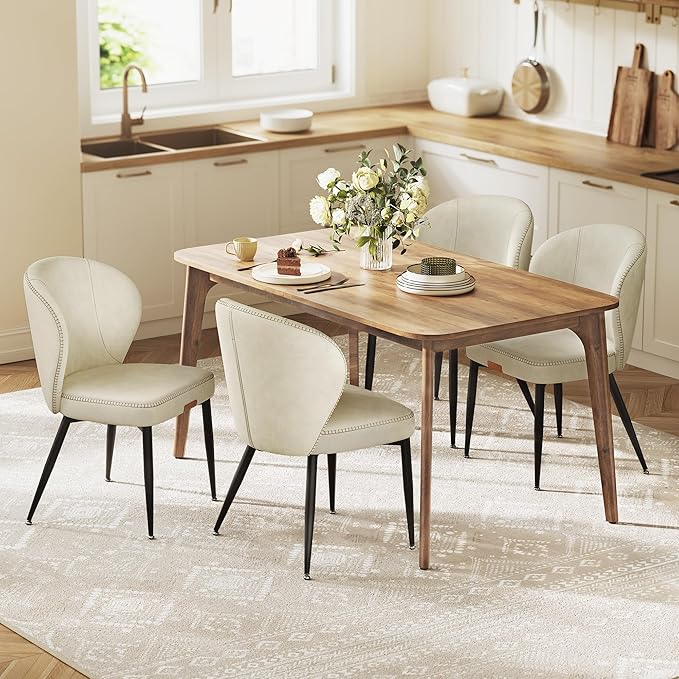 VASAGLE EKHO Collection - Dining Chairs Set of 4, Upholstered Kitchen Chairs, Comfortable Seat, Synthetic Leather with Stitching, Mid-Century Modern, Easy Assembly, Living Room Lounge, Cream White