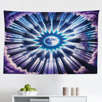 Ambesonne Trippy Tapestry, Indigo Tones Outer Space Featuring Moon with Psychedelic Abstract Woods, Fabric Wall Hanging Decor for Bedroom Living Room Dorm, 45" X 30", Pale Fuchsia Sea Blue