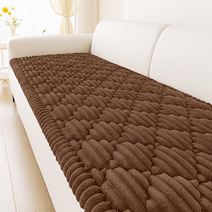 Smiry Pet Couch Cover for Dogs Washable, Non-Slip Fuzzy Couch Covers for 3 Cushion Sofa Pet Friendly, Soft Thick Furniture Protector Sofa Slipcover Mat for Dogs (Chocolate, 27.6" x 82.7")