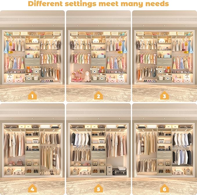 Armocity 8FT Closet System, 96 inches Closet Organizer System with Drawers, Closet Systems for Walk-in Closet, Built in, Greige Oak