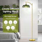 Gold Floor Lamp for Living Room,Unique Vintage Standing Tall Lamp,Mid Century Modern Floor Lamps Arc Green Glass Floor Lamps for Office Corner