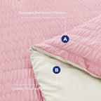 HYMOKEGE Pink/Ivory Full Size Comforter Sets Seersucker 7 Pieces, All Season Luxury Bed in a Bag for Bedroom, Bedding Set with Comforter, Sheets, Pillowcases & Shams