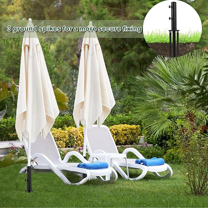 Patio Umbrella Stand Base,Heavy Duty Outdoor Umbrella Holder with 3 Ground Spikes for Stability, Umbrella Holder Base for Beach, Deck, Lawn, Garden,Concrete
