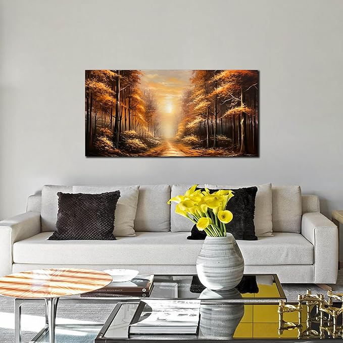 Large Wall Art for Living Room Bedroom Office Gold Forest Artwork Sunrise Landscape Nature Pictures Modern Wall Art Framed Canvas Prints 20x40 Inch