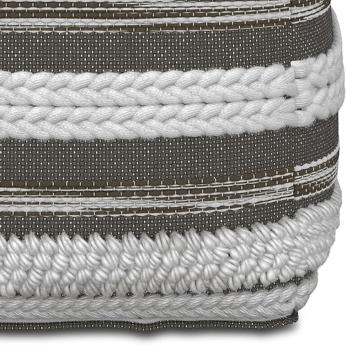 SIMPLIHOME Sommer Boho Square Pouf in Natural/Taupe Grey Handloom Woven Pattern for the Living Room, Bedroom and Kids Room