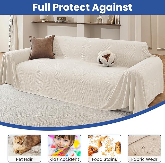 Couch Cover for Dogs, 78"x134", Sofa Covers for 3 Cushion Couch, Washable Couch Covers for Sectional Sofa, Pet Sofa Slipcovers for Living Room, Couch Cover Blanket, Off White