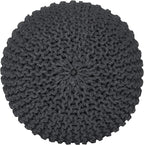 REDEARTH · Round Pouf Foot Stool Ottoman - Cotton Hand Knitted Dori Pouffe - Cord Boho Home Décor - Stuffed Cable Poof for Living Room - Bedroom (19.5"x19.5"x14") - Dark Gray, Set of 2