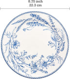 Bico Blue Garden Toile De Jouy Salad Plates Set of 4, 8.75 Inch Ceramic Dessert Plates for Salad, Appetizer, Side Dishes, Microwave and Dishwasher Safe, Gift for Housewarming and Thanksgiving