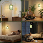 COTTHOS Floor Lamp for Living Room, Modern Gold Lamp with Ribbed Glass Lampshade Marble Base, 68” Glass Tall Lamp with Remote Control and Pedal Switch for Bedroom (6000K LED Bulb Included)