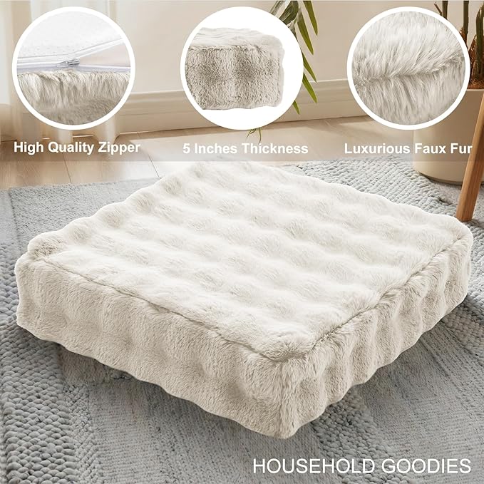 2 Pcs High Density Foam Floor Pillow - Upgraded Large Pillows Seating for Adults - Outdoor Floor Cushion with Soft Tufted Cover - Yoga Pillows for Sitting On Floor - 22 Inch Almond White