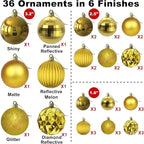 Gold Christmas Ornaments - Christmas Tree Decorations Shatterproof Hanging Balls for Birthday Wedding Holiday Decor Set of 36pcs, Multi-Sizes(1.6",2.5",3.2")