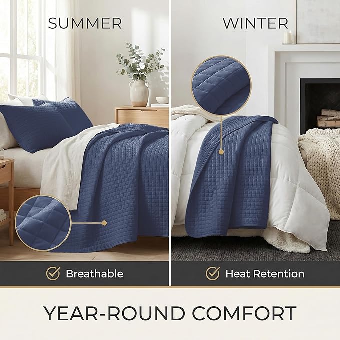 Southshore Fine Living, Inc. Twin Quilt Bedding Set, Soft Microfiber Summer Bedspread Coverlet, Stain and Pet Hair Resistant Bedding, Machine Washable Twin XL Quilt Set with 1 Pillow Sham, Dark Blue