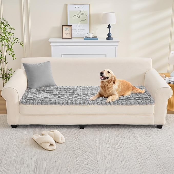 Couch Cover for Dogs, Non Slip Fuzzy Pet Couch Covers for Sofa,Couch Covers for Sofa Pet Friendly,Thick Soft Sofa Slipcovers Cushion Protector(Light Gray, 28" x 71"/70 x 180cm)