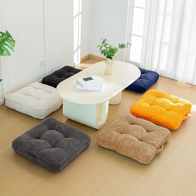 HIGOGOGO Washable Floor Pillow Cushion for Adults, Meditation Cushion Pillow, Large Square Floor Sitting, Removable Tufted Corduroy Cover, for Tatami Living Room or Yoga, 22x22 Inch, Machine Washable