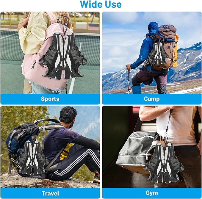 2 Pack Shoe Holster for Backpack with Clip Hanger, Shoe Holder for Sneakers, Cleats, for Travel, Outdoors, Sports (Large, Black)