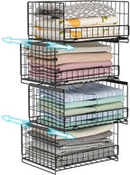 4-Tier Sliding Closet Organizers and Storage Shelves, Stackable Closet Shelf Organizer Basket Bins, Drawer Shelf Storage Container for Wardrobe Cupboard Kitchen Bathroom Office, Black