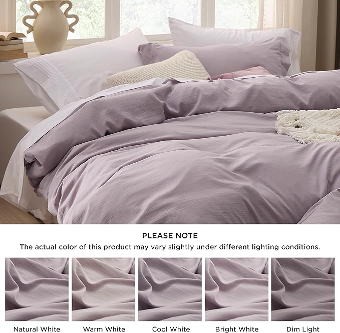 Bedsure Dusty Purple Duvet Cover Queen Size - 3 Pieces Prewashed Cotton-Like Extra Soft Bedding Set, Includes 1 Duvet Cover 90x90 Inches with Zipper Closure & 2 Pillow Shams, Comforter Not Included
