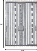 Area Rug 9' Square Rug Gray & Beige Cotton Dhurrie Striped Thick 0.19 inches Stone Easy Washable Rug Hand Wash Cotton Carpet Flatweave Rug Indoor Outdoor Rugs for Hall Room, Dining Room
