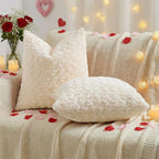 FUTEI Cream White Decorative Throw Pillow Covers 18x18 Inch Set of 2,Soft Solid Rose Swirl Textured Cushion Case,Valentine's Day Decor for Couch Living Room