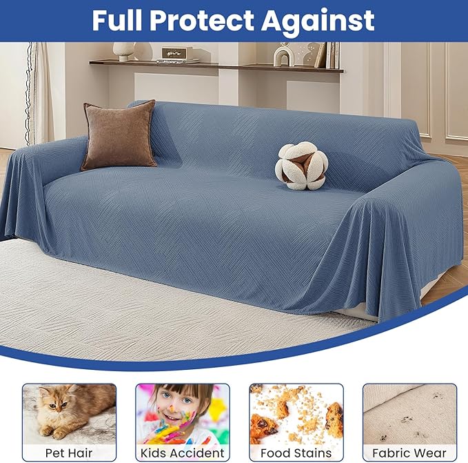 Couch Cover for Dogs, 78"x134", Sofa Covers for 3 Cushion Couch, Washable Couch Covers for Sectional Sofa, Pet Sofa Slipcovers for Living Room, Couch Cover Blanket, Blue
