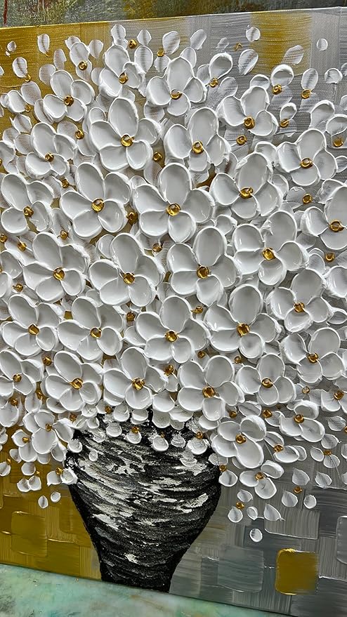 YaSheng Art- 3D Thick Texture White Canvas Wall Art Hand-Painted Minimalism Abstract Artwork Oil Painting Home Decorations Modern bedroom Wall Art Ready to Hang 24x24inch